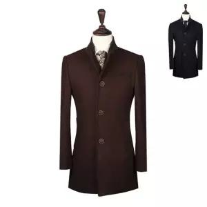 겨울 남성 배색카라 안감퀄팅 모직 싱글 하프코트