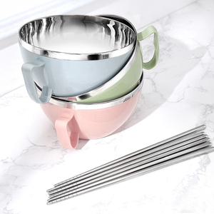 스텐 컬러 라면기 3종+젓가락 3벌 세트 / 시리얼볼 간식그릇 파스타