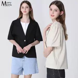 [하프클럽/모리모리스]비비안 투버튼 린넨 반팔 자켓