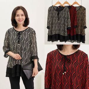 마미소 물결 프릴 블라우스 리본 진주 7부 끈 챠르르 엄마 할머니 빅사이즈 40 60 마담 중년 여성 옷