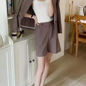 /옷자락 여자 여름 쿨 브라운 핀턱 반바지 팬츠