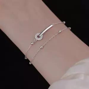 925 더블 레이어 링 볼 체인 은팔찌 