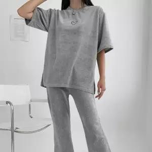 /옷자락 여자 하트 벨로아 슬릿 반팔티 바지 세트