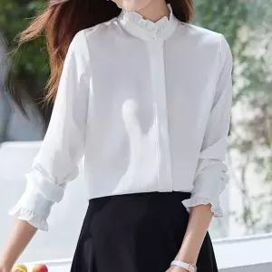 [예쎄] 프릴장식 히든버튼 쉬머 블라우스(S4FBL007A)