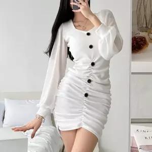 /신상오픈런 나머로 원피스 주름디테일 스퀘어넥 버튼 미니