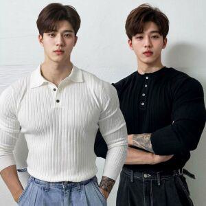 남성 카라 머슬핏 탄탄소재 데님 슬랙스 긴팔티셔츠 겨울티셔츠 남자긴팔티 긴팔티 남성긴팔티