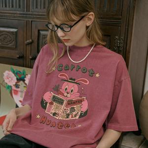 캐럿 홉피 피그먼트 반팔티 더스티핑크