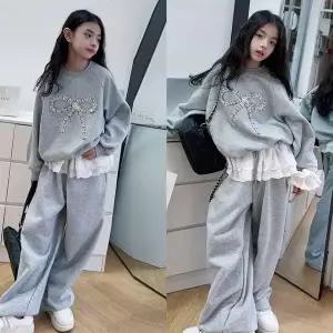 [삐삐네옷가게]여아 주니어 리본 맨투맨 레이스 트레이닝 상하