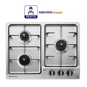 나비앤매직 3구 빌트인 매립형 가스쿡탑 스텐상판 가스레인지 타공560X440