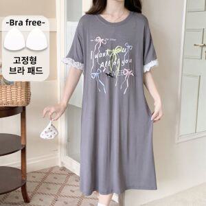 스타일아유 브라캡 내장 잠옷 여성용 모달 반팔 원피스 프린트 홈웨어 OP2260-2269
