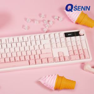 큐센 Q104 LCD 풀윤활 가스켓 유무선 기계식 키보드 그라데이션 핑크베리 하이무 저소음 하트비트