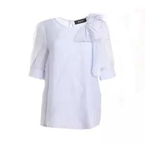 [모조에스핀](강남점)리본 라운드 시폰 스카이 블루 블라우스 J252XSC023