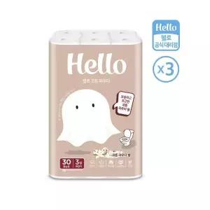 헬로 3겹 천연펄프 코튼파우더향 화장지 30m x 30롤 3팩