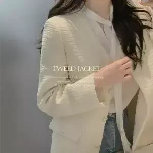 핫핑 [기본버전/하객룩] 아리엘_기본ver 노카라 루즈핏 트위드 자켓