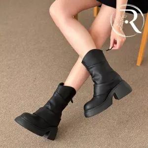 [디자이어로즈] 발편한 가보시 통굽 소가죽부츠 7cm