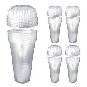 [줄돔 뚜껑포함] PET 투명컵 590ml  20온스) 25세트  일회용 플라스틱컵