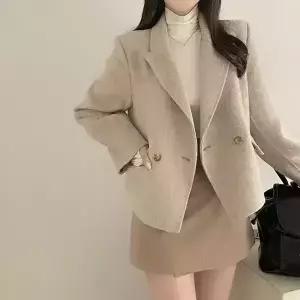 여성 울 블레이저 카라 숏코트