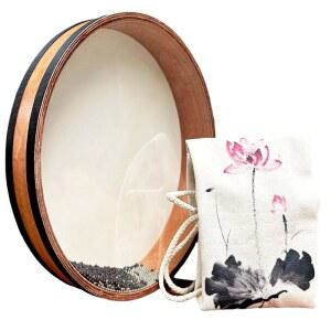 타오스크네 12인치 오션 드럼, 나무 양가죽 음악 힐링 악기, 소닉 에너지 웨이브 드럼 요가 명상, 릴리스 압력 , 로터스 백팩 포함