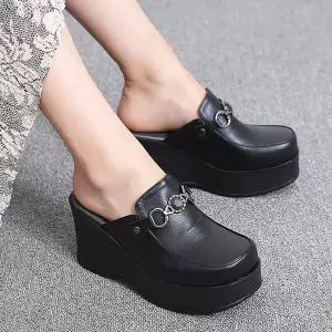  [올팜슈즈] 여성 키높이 9cm 보석 통굽 미용실 슬리퍼 앞막힌슬리퍼 국내제작