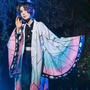 귀멸의칼날 코쵸우 시노부 코스프레 의상 풀세트(대원복+하오리+목검+가발+나막신)