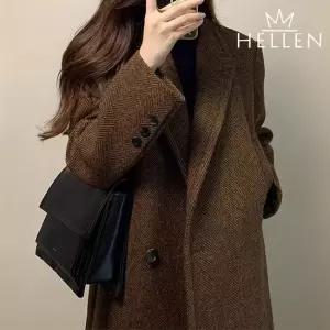 [헬렌] 헤링본 겨울 울라이크 카라넥 롱코트 구스카울라이크코트 G-955
