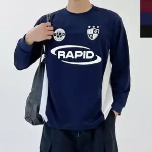 남성 스포티 축구 레터링 긴팔 티셔츠 1P 커플 유니폼 (WFG1YXQ)