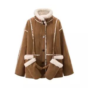 [하프클럽/르샵]하이넥 무스탕 장갑 세트 자켓 (DP4JK032A)