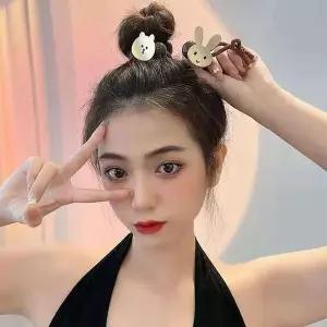 [하프클럽/]베어래빗우드머리끈 귀여운 토끼곰 헤어끈 패션고무줄