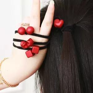 [하프클럽/]똥머리 빨강 하트 방물 머리끈 데일리 헤어끈 1개