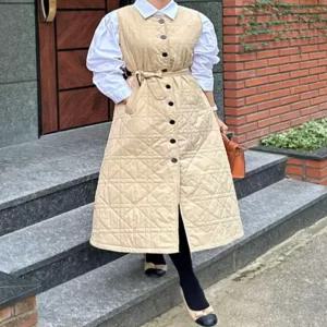 예쁜 패딩원피스 크롭자켓 S 카키 퀼팅 재킷 코디 투피스 누빔 하객룩