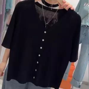 JFJDZZSN013 봄가을 여성 빅사이즈 오버핏 캐주얼 브이넥 반팔 니트 티 상의