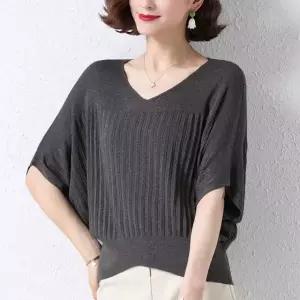 JFJDZZSN061 봄가을 여성 빅사이즈 오버핏 캐주얼 가오리 반팔 브이넥 니트 상의