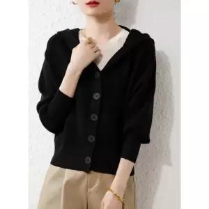 KSYLKSN004 여성 봄가을 긴팔 숏 가오리 후드 캐주얼 아우터 오버핏 가디건 니트 상의