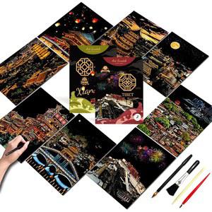 스크래치 아트 - 도시 랜드마크 스크래치 페인팅 공예 키트 (8매 A5)|DIY 호일 각인 아트 세트|여행 , 공예 , 홈 데코(여행 시리즈 2)를 위한 스트레스 해소 선물