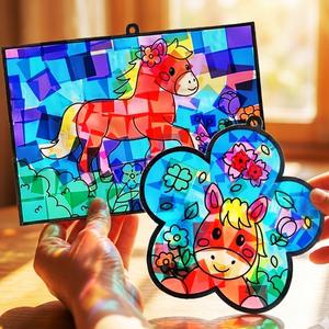 봄만들기 미술활동 꽃 풍경 말 액자 투명 모자이크 스티커 썬캐쳐 만들기 키트 / 벚꽃 미술놀이 창의 신학기 새학기 돌봄교실 늘봄교실 DIY