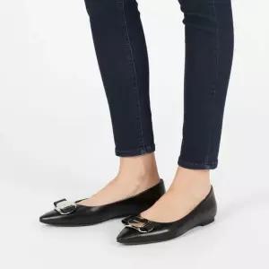 살바토레 클리어런스로고 보우 ZEA NERO 768694 레더 플랫 발레리나 플랫슈즈