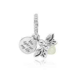 판도라 799352C01 글로우 인 더 다크 파이어플라이 더블 펜던트 겸 댕글 실버 참