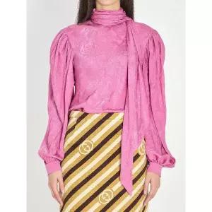 푸시아 트윌 자카드 퍼프 슬리브 블라우스 854520ZAUII 6095