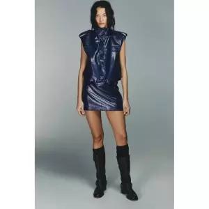 [ZARA] 자라 스터드 페이크 레더 미니 스커트 - 블루 3155792