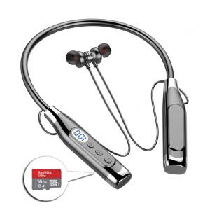 무선 헤드폰 넥 밴드 블루투스 이어폰 (마이크 포함) 긴 배터리 Auriclees TF 카드 용 고품질 헤드셋 스포