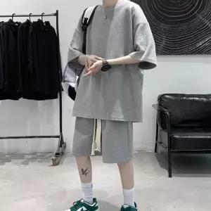 남성 여름 반팔 셋업 오버핏 허리끈 포인트 무지 세트