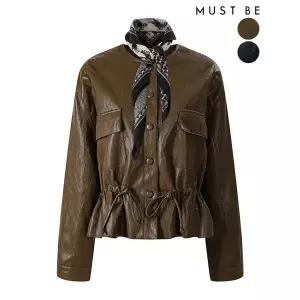 [하프클럽/머스트비]여성 허리스트링 가죽자켓 (스카프set)