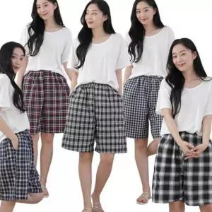 남녀공용 체크 반바지 빅사이즈 주머니 여름 남녀공용 반바지 밴딩 실내복 파자마 잠옷 웨어 여성