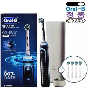 오랄비 전동 진동 칫솔 풀세트 지니어스 9000 + 리필모 5개 충전식 블랙
