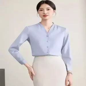 여성 고급스런 쉬폰 블라우스 브이넥 셔츠 봄가을 정장 이너 상의 면접 오피스룩 긴팔 힛템