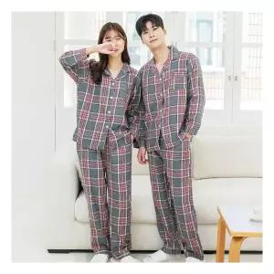 커플 탄탄 기모 체크 잠옷 파자마 세트