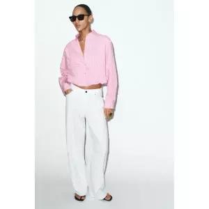 ZARA 자라 스트라이프 벌룬 포플린 셔츠 - 로즈핑크 화이트 736170