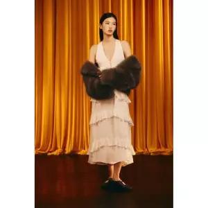 ZARA 자라 프릴 미디 원피스 - 크림 735822