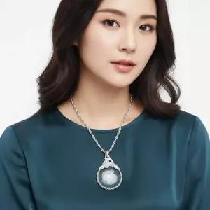 봄신상 고배율 휴대용 앤틱 레트로 실버 노인 돋보기 목걸이 꽃무늬형 여자패션