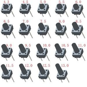 50PCS 6X6mm H = 4.1/4.3/4.5/5/6/7/8/9/10/11/12/13mm 검정색 미니 푸시 버튼 순간 택트 버튼 스위치 중간